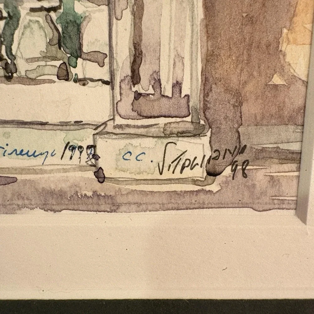 Watercolor Florence 1998 Villa Door Signed By Artist See Signature Beige Green - Picture 12 of 16